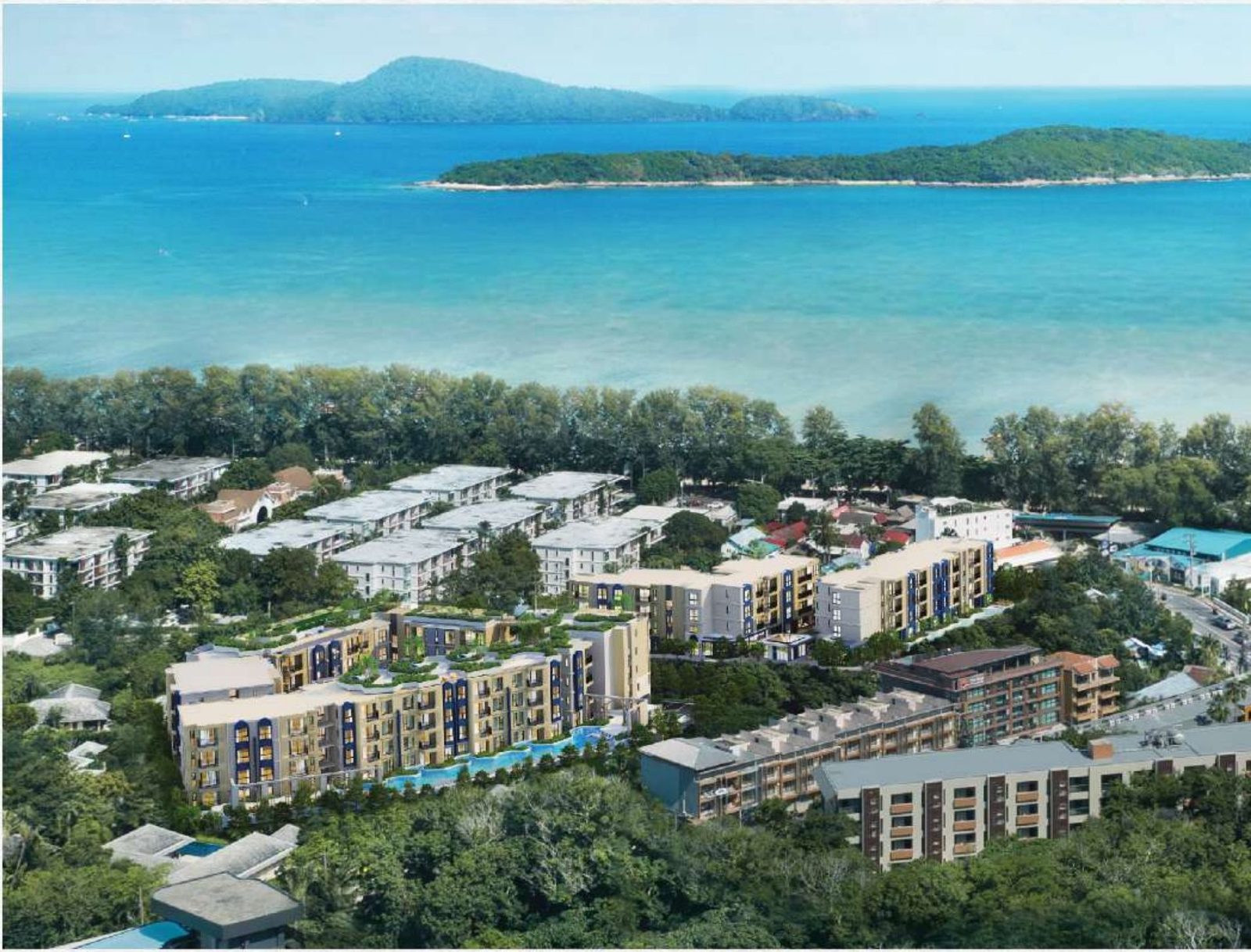 Aerial view of the development near Rawai's coast