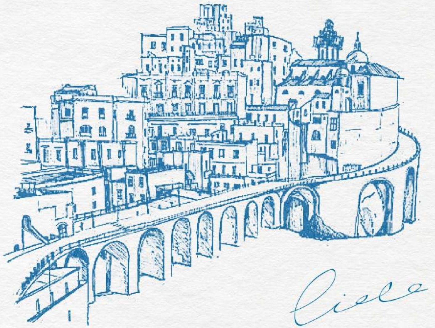 Design concept sketch of a Mediterranean hillside town
