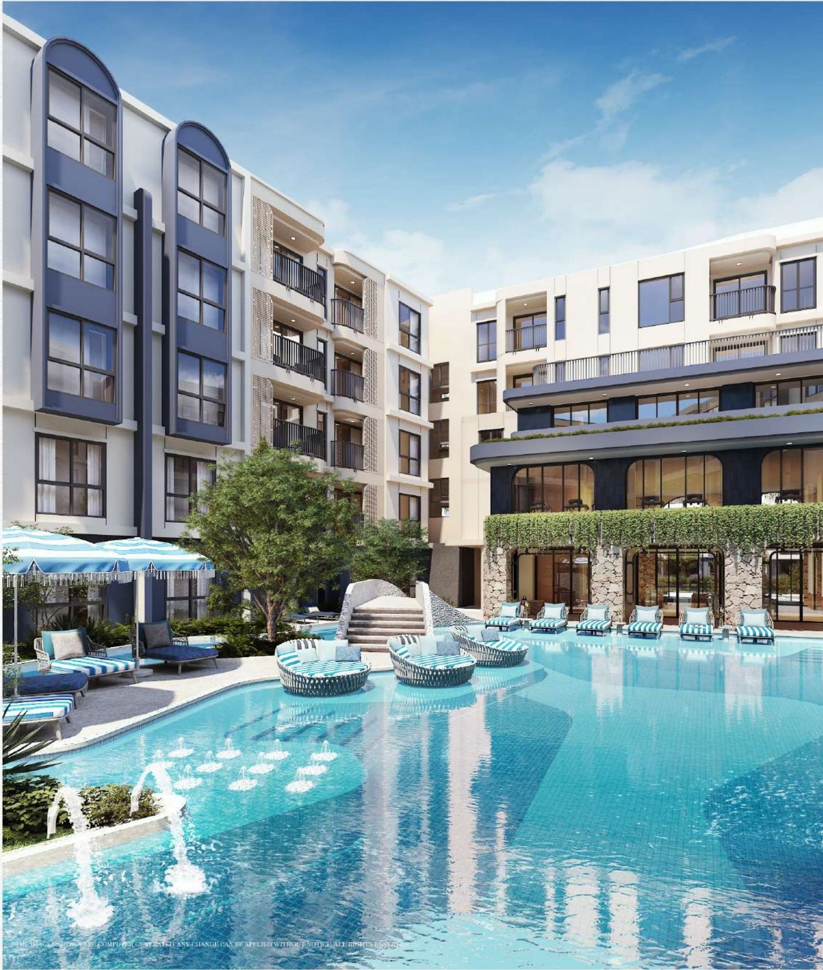 The Title Cielo Rawai poolside with Mediterranean-style residences