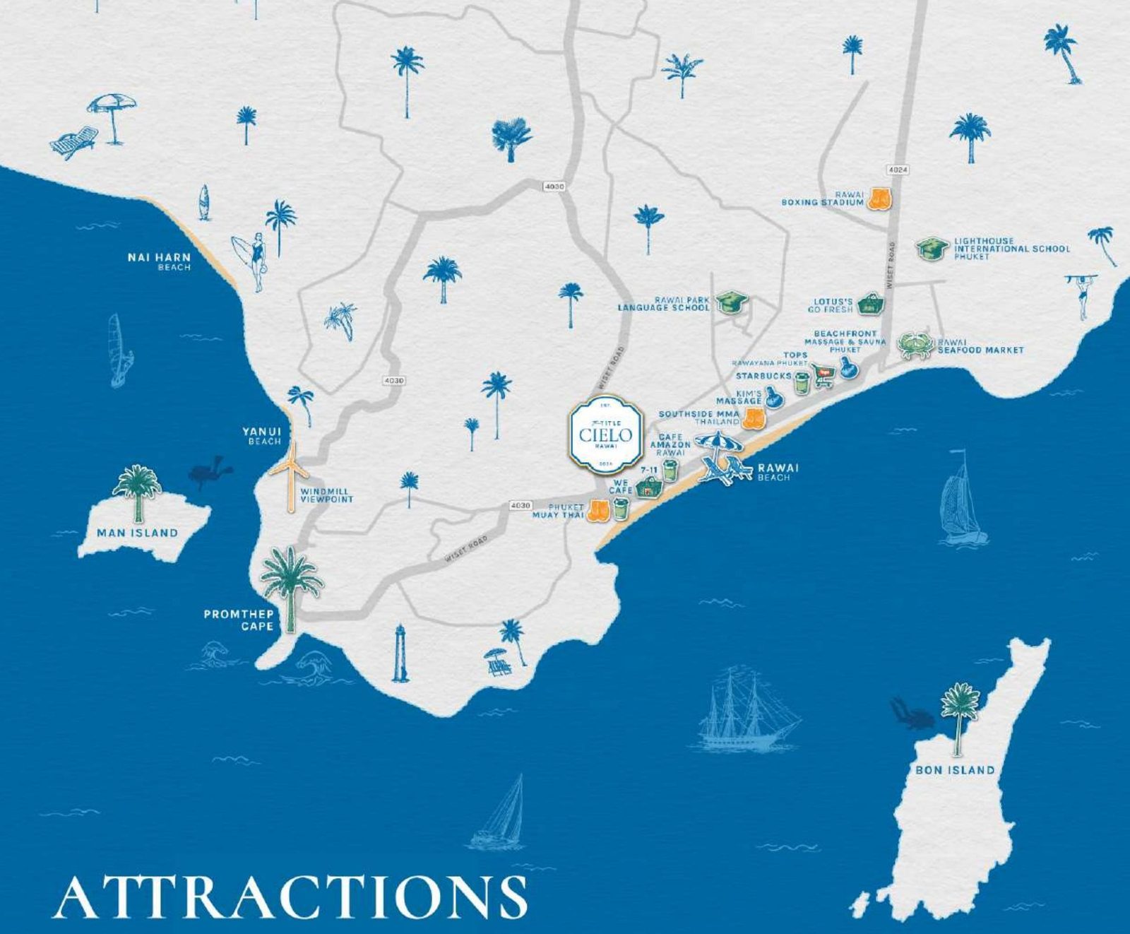 Map of Rawai attractions around the project