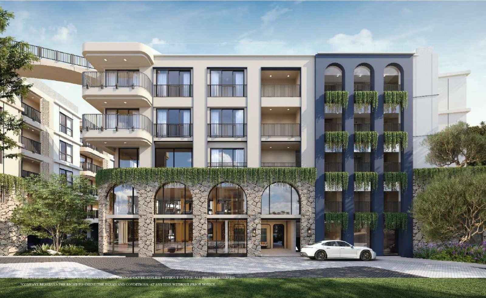 Mediterranean-style white facade with arches